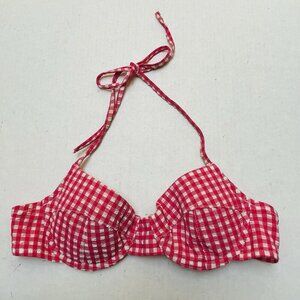 J Crew Gingham Bra Womens 34 A Pink White Underwire Bikini Top Halter Swim Beach